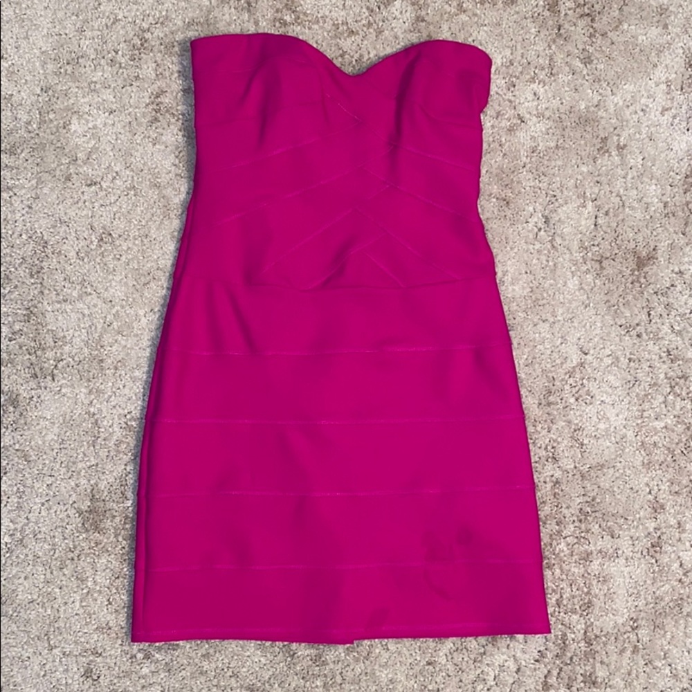 Bright pink strapless mini party dress